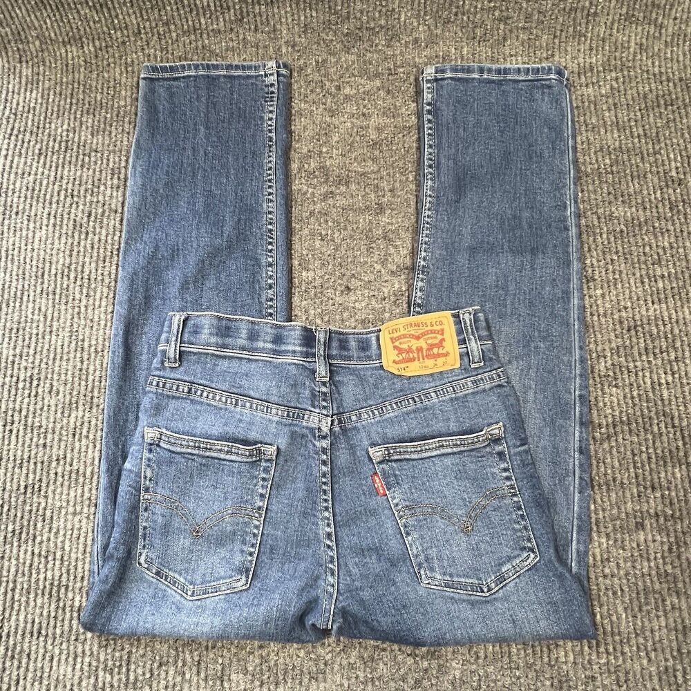 Levis 514 Jeans Youth 12‎ Straight Leg Blue Pants Red Waistband Adjustable 26x27